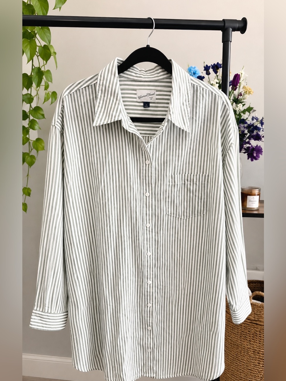 Universal Thread Striped Oversized Shirt Dress Tunic Long Sleeve Pockets L